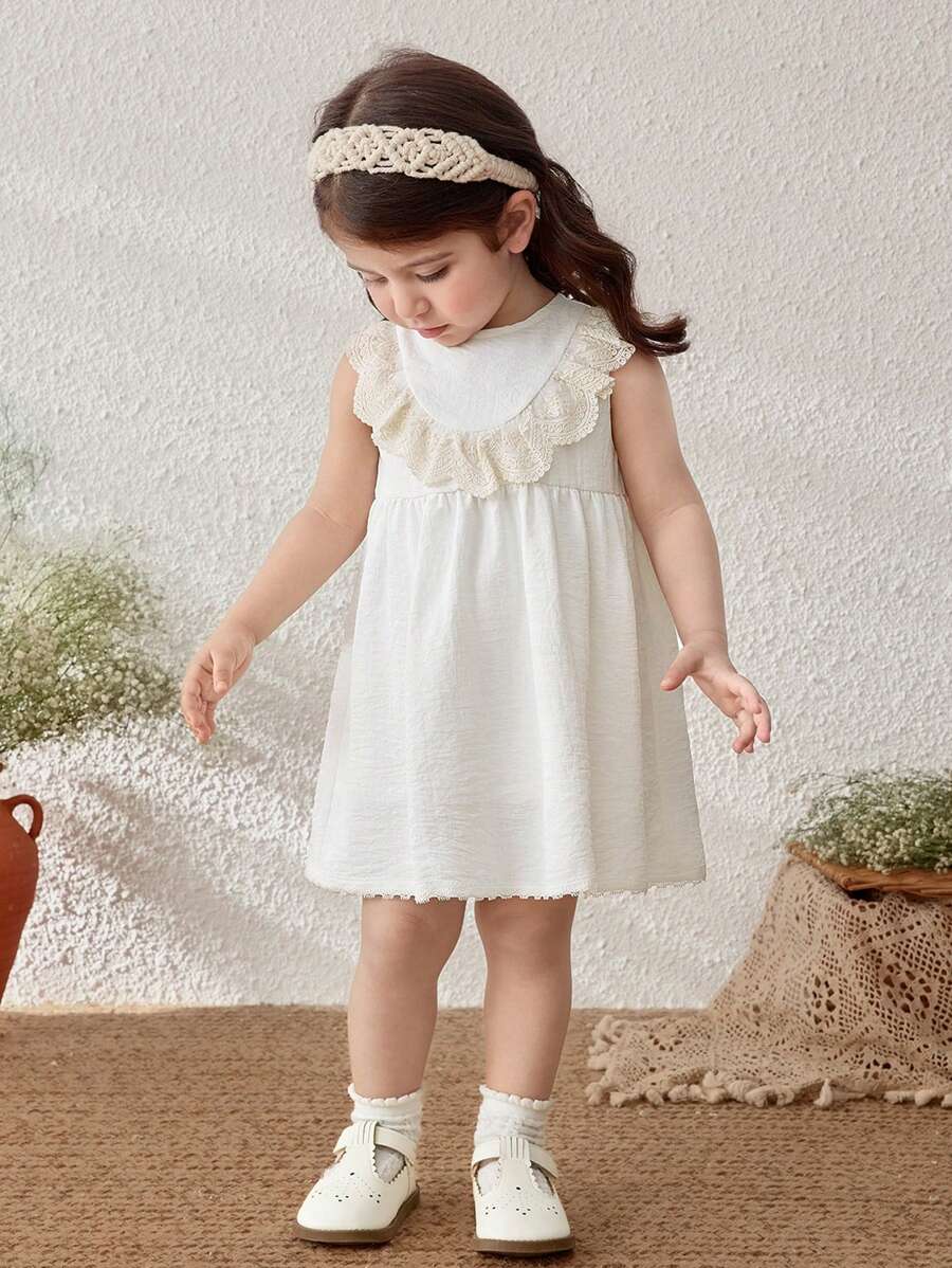Blossori Vestido elegante francés con acabado de encaje blanco para niñas pequeñas, para primavera/verano - Blanco - Ver 1