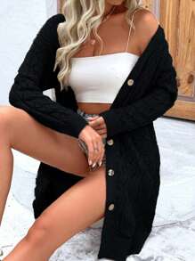 Breezaya Ladies' Simple Solid Color Daily Long Sleeve Cardigan With Button,Long Sleeve Tops Fall Winter Cloth For Women - Black - View 6