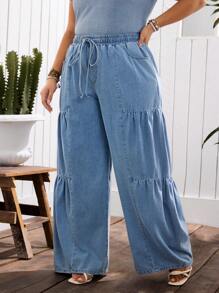 EMERY ROSE Plus Size Women's Simple Fashionable Denim Jeans, Suitable For Summer - Light Wash - View 2