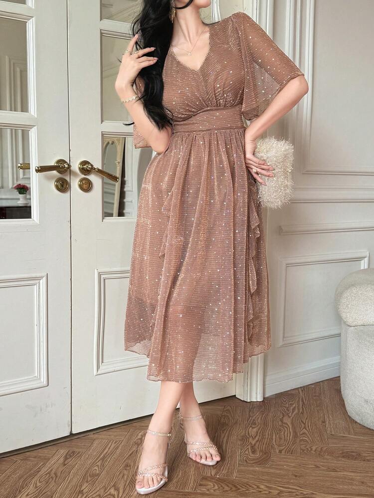 Floral V-Neck Ruffle Sleeve Dress For Women Wedding Guest Dress Maxi Dress Sundress