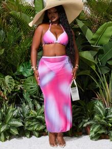 Slaydiva Plus Size 3-Piece Gradient Color Sexy Bikini Set For Beach Vacation For Summer - Multicolor - View 1