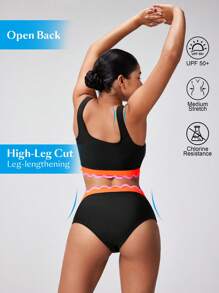 Swim Nautrix Ladies' Competitive Swimwear Set With Sun Protection, Chlorine Resistance, And Lace-Up Vest For Summer Beach Vacation - Black - View 2