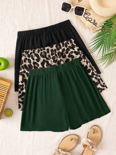 SHEIN VCAY 3pcs Woven High-Waisted Loose Women Shorts,Summer Shorts,Beach,Summer,Beachwear,Easter,Beach,Spring Break,Vacation,Concert BOHO,Music Festival,Tropical Vacation