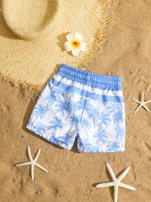 Baby & Toddler Boys Coconut Tree Print Woven Fabric Swim Trunks - Multicolor - View 2