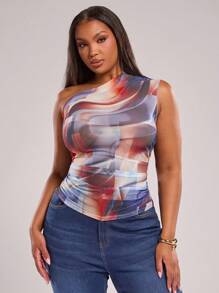 SHEIN BAE Maglietta/top estivo elegante senza spalline per donne taglia comoda, adatto per festival musicali e uscite estive
