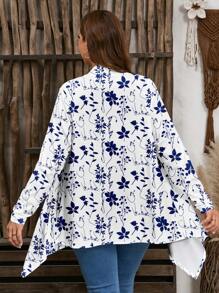 EMERY ROSE 1 chiếc áo khoác nữ cỡ lớn màu xanh và trắng họa tiết hoa, thích hợp cho kỳ nghỉ xuân/hè - Nhiều màu - Xem 2