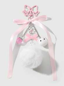 ROMWE Kawaii 1 件可爱美观蝴蝶结绒球草莓植绒猫头钥匙扣，适合女孩和女士的时尚配饰礼物，适合日常穿着和节日 - 粉色 - 查看 5