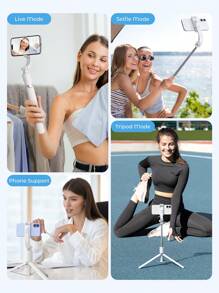 Teckwe Portable Extendable Selfie Stick Tripod With Wireless Remote Control For Travel,Vlogging,Live Streaming Video And Photos,Phone Stand Compatible With  And Android(White)