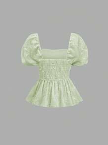 Sweetra Feminine Sweet Floral Embroidery Pleated A-Line Short Sleeve Women's Blouse, Spring/Summer