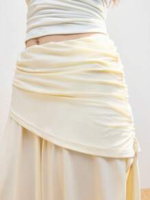 LYSMO 女士纯色休闲侧开衩不对称下摆半身裙 - 2025 年春夏新品