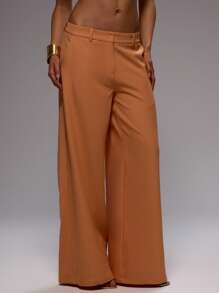MUSERA Low Rise Woven Elegant Wide Leg Trousers Only For Summer Vacation Wedding Guest Graduation Formal - Orange - View 2