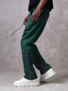 SUMWON Painterly Flare Sweatpants Athletic Loungewear Comfortable Wide-Leg Street Style Sports Fashion Splatter Design Urban Casual Relaxed Fit Sweatpants Fall Winter Athleisure - Dark Green - View 4