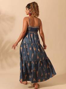 Sunserae 大码女式松紧腰花卉印花连衣裙，波西米亚风度假西装 - 綠色 - 查看 2