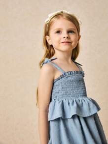 SHEIN Vestido elegante azul con volantes y tirantes para niña, primavera/verano - Azul - Ver 3