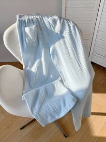 Comfortcana Plus Size Women Casual Lace Patchwork Wide Leg Pants - Baby Blue - View 3