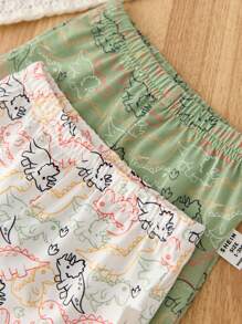 SHEIN Dozemod Kids 4pcs Newborn Baby Boy Cute Cartoon Dinosaur Pattern Crew Neck Short Sleeve Raglan Sleeve Shorts Soft Intimate Sleepwear Set Graphic - Multicolor - View 4