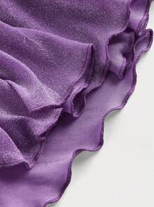 SHEIN MOD 大码女式紫色闪光荷叶边下摆低腰半身裙 - 紫色 - 查看 4