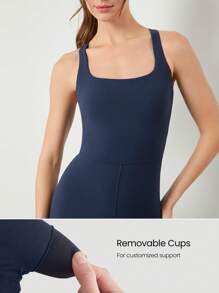 GLOWMODE 24" FeatherFit™ One And Only Tummy Control Double Crossover Back Jumpsuit Bodysuit Low Impact Yoga Pilates Studio Daily Casual Wear Removable Cups