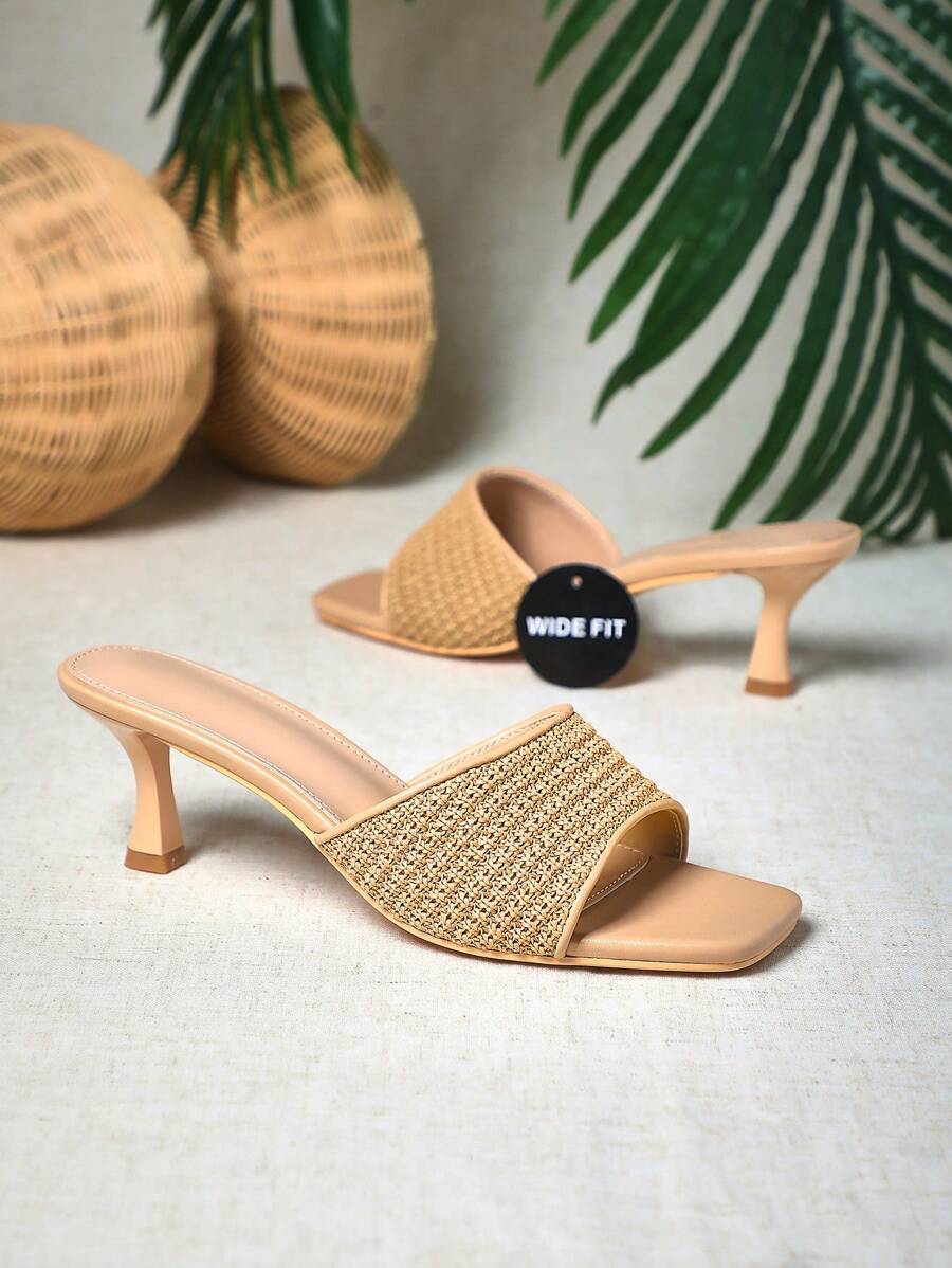 SHUZIA Giày cao gót Raffia dáng rộng cho nữ thoải mái cả ngày - Màu be - Xem 1