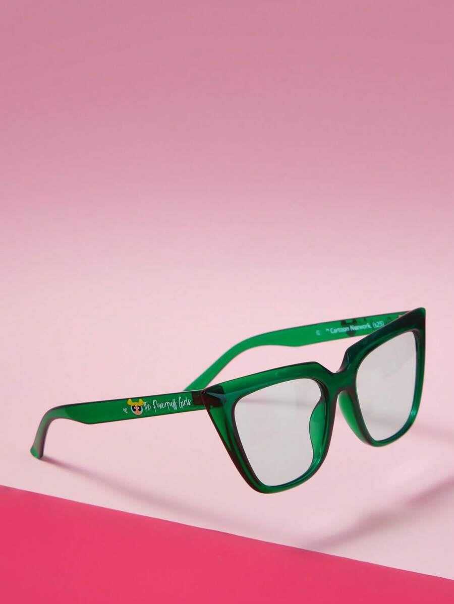 THE POWERPUFF GIRLS X SHEIN Bubbles & Letter Print Green Fashionable Glasses - Green - View 1
