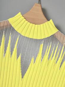 Franclia Blusa de punto informal sin mangas con cuello redondo y contraste de malla para mujer - Amarillo - Ver 4