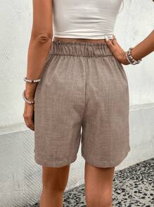 EMERY ROSE Quần short rộng rãi xếp ly túi trơn màu cho nữ, đa năng - Cà phê nâu - Xem 2