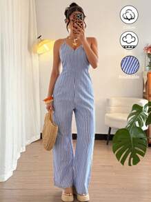 Elenzga Pantalón de peto casual a rayas para mujer - Multicolor - Ver 1