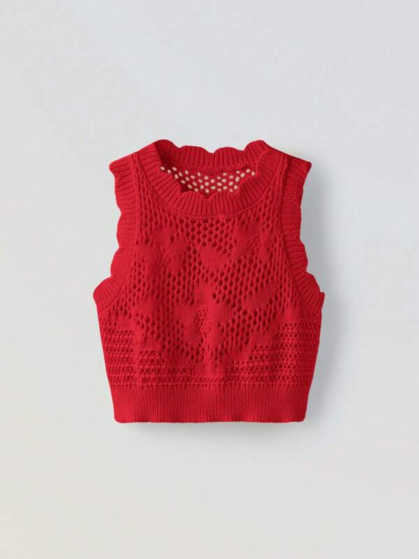 Maija Kids Maija Kids Young Girl Loose Casual Crop Floral Pattern Knitted Vest