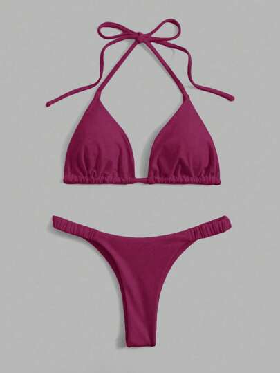 Swim Chiccia Women's Solid Color Halter Tie Sexy Bikini Swimsuit Set, Summer Beach