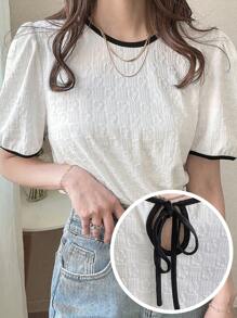 FRIFUL 女式休闲拼色泡泡袖衬衫