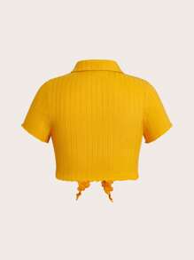 Comfortcana Women's Plus Size Ruffle Collar Twist Solid Color T-Shirt - Yellow - View 2