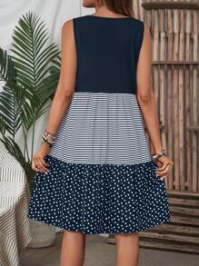 EMERY ROSE Damska sukienka mini bez rękawów w paski w blokach kolorów i kropki, na wakacje, na co dzień