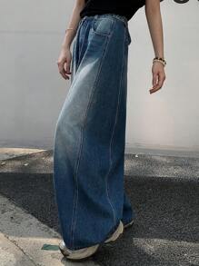 DAZY Calça jeans feminina folgada, casual, estilo harem, com detalhes franzidos e jeans largo - Lavagem Média - Ver 7
