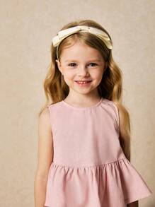 SHEIN 年轻女孩优雅粉色荷叶边下摆无袖上衣和喇叭裤套装，春夏