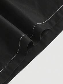 SHEIN MOD Plus Size Black With White Trim Denim Effect Woven Shorts,Summer Outfits For Women ,Festival Outfits For Women,Office Outfits For Women - Black - View 9