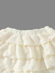 SHEIN Leap Crew Young Girl's Knit Solid Color Fitted Casual Shorts - Beige - View 4