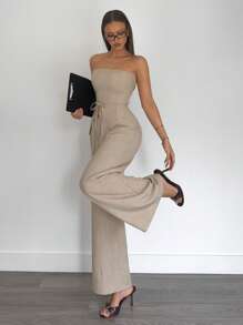 Siren Gaze 女士露肩无袖两件套，夏季女士夏装，女士服装两件套夏季，商务休闲女士工作服女士夏季套装 - 杏色 - 查看 1