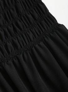 Sweetra Women's Pleated Ruffle Hem Casual Solid Color Sleeveless Maxi Dress - Black - View 5