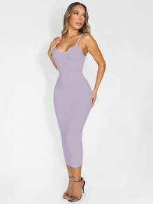 Sirith Seamless Knit Black Mid-Length Dress With Built-In Jumpsuit - Mauve Purple - View 6
