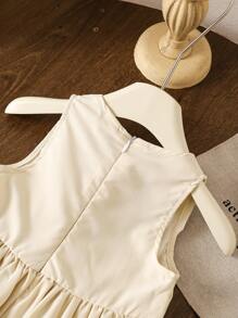 SHEIN Elladie kids 女童简约休闲时尚百搭褶皱无袖连衣裙 - 杏色 - 查看 5