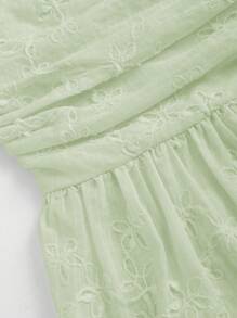 Sweetra Feminine Sweet Floral Embroidery Pleated A-Line Short Sleeve Women's Blouse, Spring/Summer