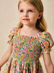 SHEIN 年轻女孩优雅黄色花朵娃娃裙，春夏 - 彩色 - 查看 4