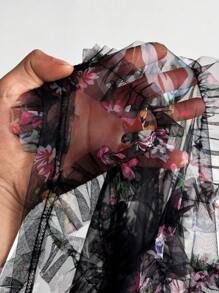 Viva Relle Plus Size Summer Black Elegant Romantic Holiday Print Patchwork Pleated Maxi Skirt Women Two Pieces Outfit, Wedding Guest