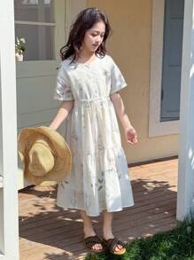 Dazy Kids Tween Girl Round Neck Sleeveless Woven Summer Dress Vacation - White - View 4