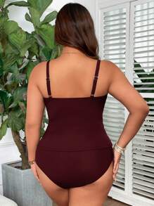 Swim Lushoire Conjunto de tankini de traje de baño con cuello cuadrado en talla grande - Burdeos - Ver 3