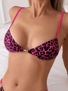 Swim Vcay Spaghetti Strap Leopard Print Bikini Top, Random Print - Multicolor - View 3
