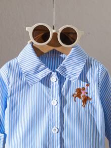 SHEIN Blouse élégante et sophistiquée de style vintage pour bébé fille, polyvalente et décontractée pour le quotidien, avec motif brodé