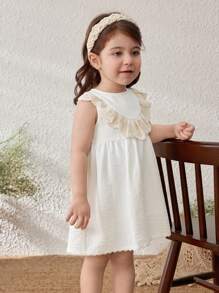 Blossori Vestido elegante francés con acabado de encaje blanco para niñas pequeñas, para primavera/verano - Blanco - Ver 3