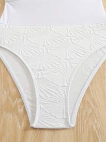 Swim Lushoire 2025 New Women Solid Color Jacquard Fabric Ruffle V-Neck Slim Fit Beach Swimdress - White - View 8