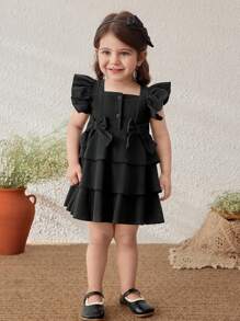 Blossori Baby Girls' French Elegant Black Woven Dress, Spring/Summer - Black - View 7